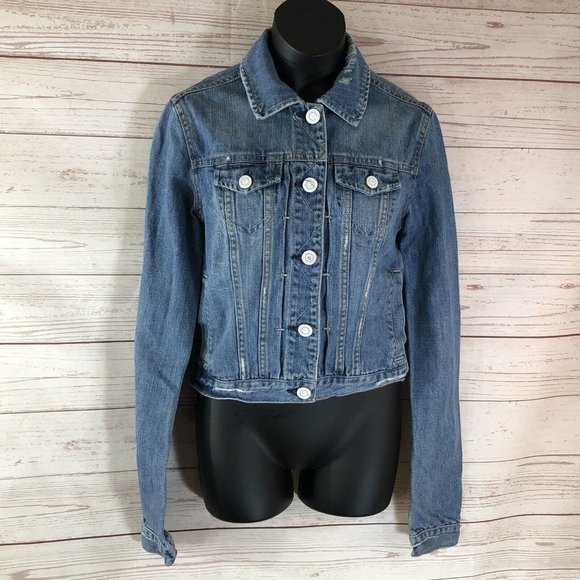 American Eagle Outfitters Jackets & Blazers - American Eagle Womens XS Jean Denim Jacket Short Length Distressed Button Front